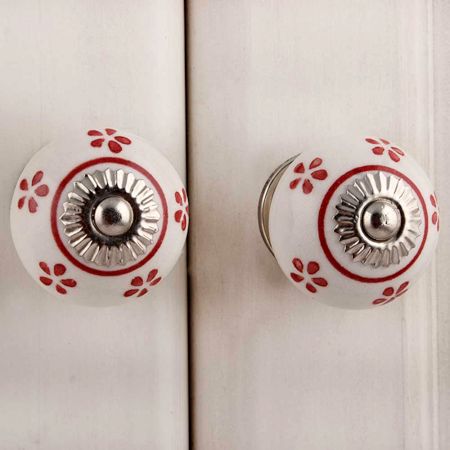 Red Tiny Floral Ceramic Knob